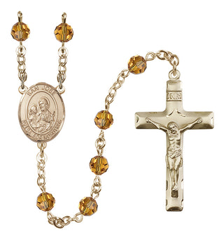 14 Karat Gold 6mm Austrian Crystal San Jose Rosary in Topaz
