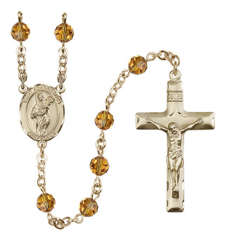 14 Karat Gold 6mm Austrian Crystal Saint Scholastica Rosary in Topaz