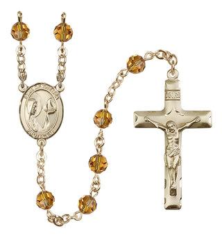 14 Karat Gold 6mm Austrian Crystal Our Lady Star of the Sea Rosary in Topaz