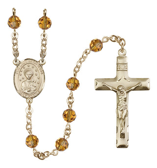 14 Karat Gold 6mm Austrian Crystal Our Lady of la Vang Rosary in Topaz