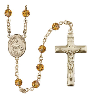 14 Karat Gold 6mm Austrian Crystal Saint Julie Billiart Rosary in Topaz