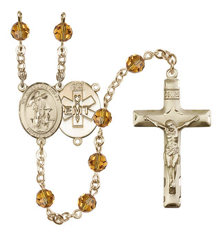 14 Karat Gold 6mm Austrian Crystal Guardian Angel / EMT Rosary in Topaz