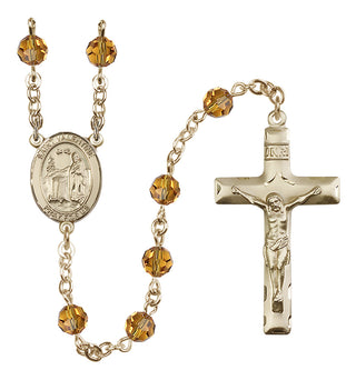 14 Karat Gold 6mm Austrian Crystal Saint Valentine of Rome Rosary in Topaz