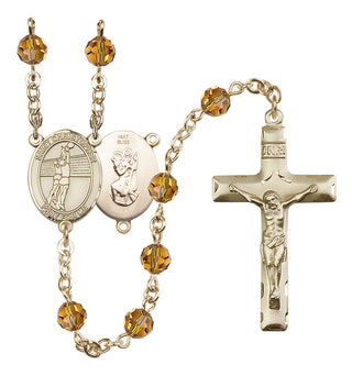 14 Karat Gold 6mm Austrian Crystal Saint Christopher/Volleyball Rosary in Topaz
