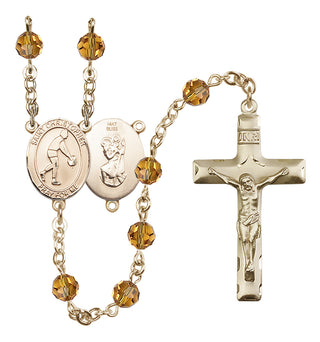 14 Karat Gold 6mm Austrian Crystal Saint Christopher/Basketball Rosary in Topaz