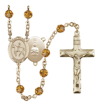 14 Karat Gold 6mm Austrian Crystal Saint Kateri/Equestrian Rosary in Topaz