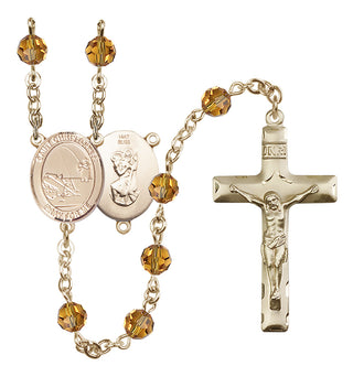 14 Karat Gold 6mm Austrian Crystal Saint Christopher / Fishing Rosary in Topaz