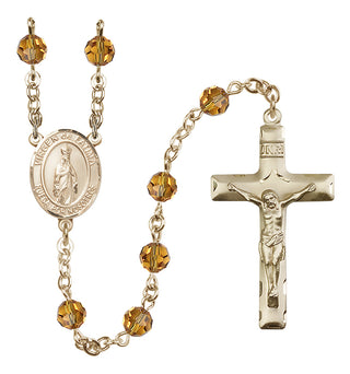 14 Karat Gold 6mm Austrian Crystal Virgen del Fatima Rosary in Topaz