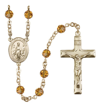 14 Karat Gold 6mm Austrian Crystal Our Lady of Knock Rosary in Topaz