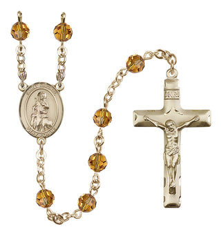 14 Karat Gold 6mm Austrian Crystal Saint Rachel Rosary in Topaz
