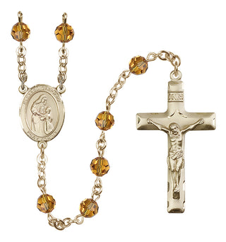 14 Karat Gold 6mm Austrian Crystal Blessed Caroline Gerhardinger Rosary in Topaz