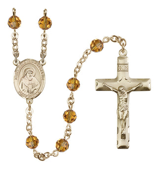 14 Karat Gold 6mm Austrian Crystal Saint Bede the Venerable Rosary in Topaz