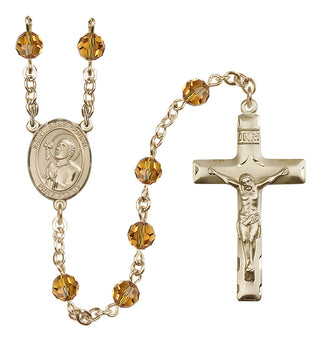14 Karat Gold 6mm Austrian Crystal Saint Rene Goupil Rosary in Topaz