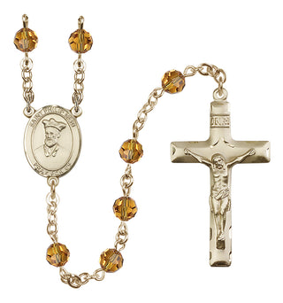14 Karat Gold 6mm Austrian Crystal Saint Philip Neri Rosary in Topaz