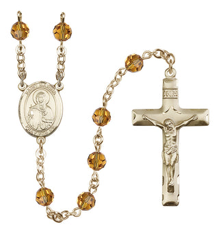 14 Karat Gold 6mm Austrian Crystal Saint Marina Rosary in Topaz