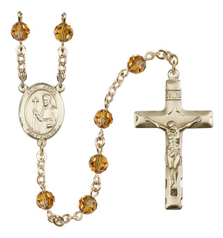 14 Karat Gold 6mm Austrian Crystal Saint Regis Rosary in Topaz