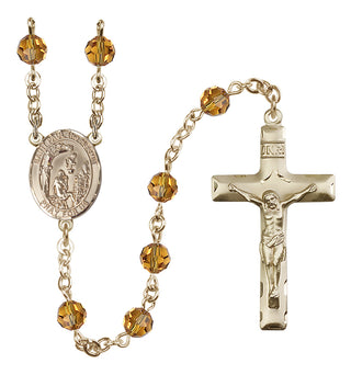 14 Karat Gold 6mm Austrian Crystal Saint Paul the Hermit Rosary in Topaz