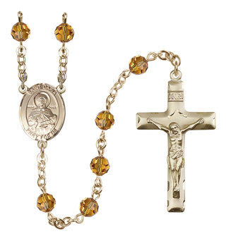 14 Karat Gold 6mm Austrian Crystal Saint Daria Rosary in Topaz