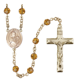 14 Karat Gold 6mm Austrian Crystal Saint Viator of Bergamo Rosary in Topaz