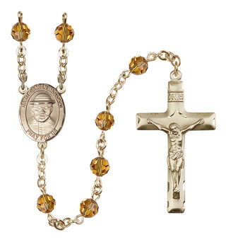 14 Karat Gold 6mm Austrian Crystal Saint Damien of Molokai Rosary in Topaz