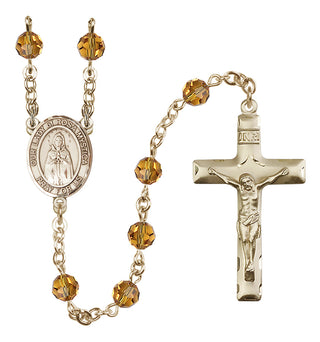 14 Karat Gold 6mm Austrian Crystal Our Lady of Rosa Mystica Rosary in Topaz