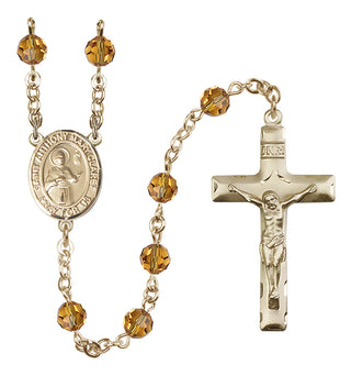 14 Karat Gold 6mm Austrian Crystal Saint Anthony Mary Claret Rosary in Topaz