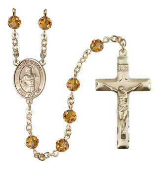 14 Karat Gold 6mm Austrian Crystal Saint Dismas Rosary in Topaz