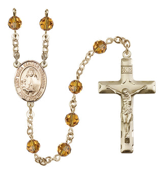 14 Karat Gold 6mm Austrian Crystal Saint Maria Bertilla Boscardin Rosary in Topaz