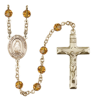 14 Karat Gold 6mm Austrian Crystal Our Lady of Good Help Rosary in Topaz