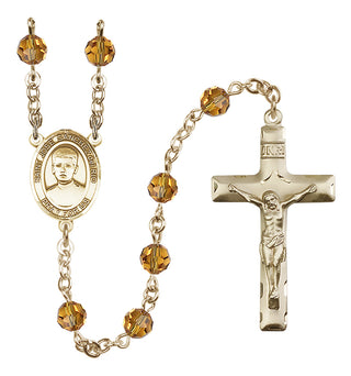 14 Karat Gold 6mm Austrian Crystal Saint Jose Sanchez del Rio Rosary in Topaz