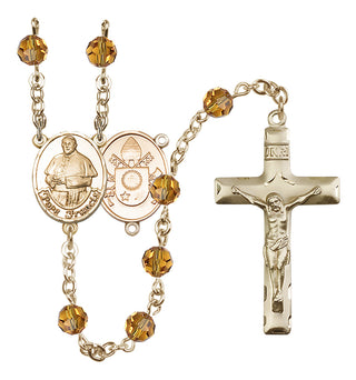 14 Karat Gold 6mm Austrian Crystal Pope Francis Rosary in Topaz