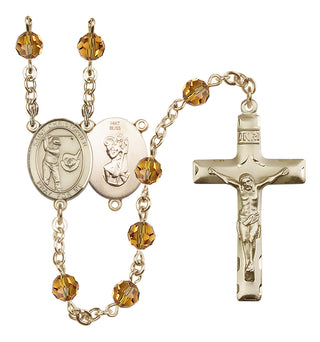 14 Karat Gold 6mm Austrian Crystal Saint Christopher/Golf Rosary in Topaz