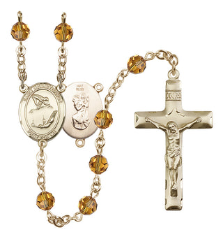 14 Karat Gold 6mm Austrian Crystal Saint Christopher/Gymnastics Rosary in Topaz