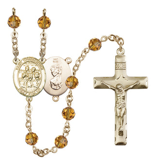 14 Karat Gold 6mm Austrian Crystal Saint Christopher / Choir Rosary in Topaz