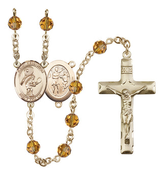 14 Karat Gold 6mm Austrian Crystal Saint Sebastian / Tennis Rosary in Topaz
