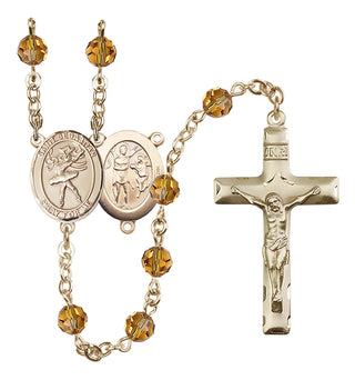 14 Karat Gold 6mm Austrian Crystal Saint Sebastian / Dance Rosary in Topaz