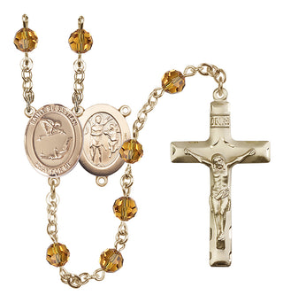 14 Karat Gold 6mm Austrian Crystal Saint Sebastian/Gymnastics Rosary in Topaz