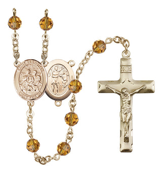 14 Karat Gold 6mm Austrian Crystal Saint Sebastian / Choir Rosary in Topaz