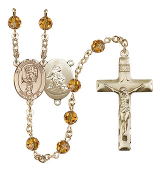 14 Karat Gold 6mm Austrian Crystal Guardian Angel/Baseball Rosary in Topaz