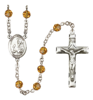 Sterling Silver 6mm Austrian Crystal Saint Andrew the Apostle Rosary in Topaz