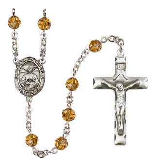 Sterling Silver 6mm Austrian Crystal Saint Catherine Laboure Rosary in Topaz
