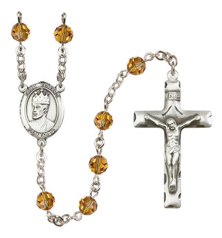 Sterling Silver 6mm Austrian Crystal Saint Edward the Confessor Rosary in Topaz