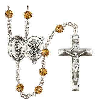 Sterling Silver 6mm Austrian Crystal Saint Florian/Firefighter Rosary in Topaz