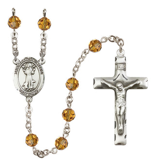 Sterling Silver 6mm Austrian Crystal Saint Francis of Assisi Rosary in Topaz