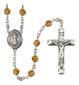 Sterling Silver 6mm Austrian Crystal San Francis Rosary in Topaz