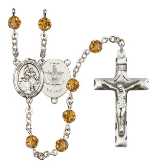 Sterling Silver 6mm Austrian Crystal Saint Joan of Arc / Army Rosary in Topaz