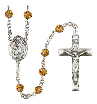Sterling Silver 6mm Austrian Crystal Saint John the Baptist Rosary in Topaz