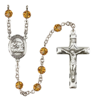 Sterling Silver 6mm Austrian Crystal Saint Joshua Rosary in Topaz