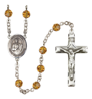 Sterling Silver 6mm Austrian Crystal San Judas Rosary in Topaz