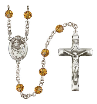 Sterling Silver 6mm Austrian Crystal Saint Margaret Mary Alacoque Rosary in Topaz